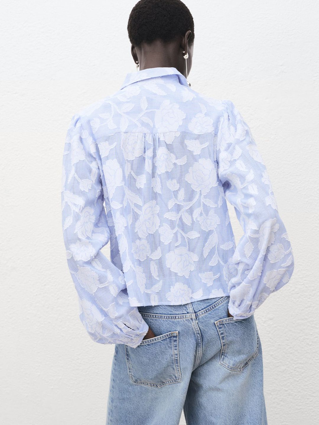 Floral Applique Detail Striped Casual Shirt
