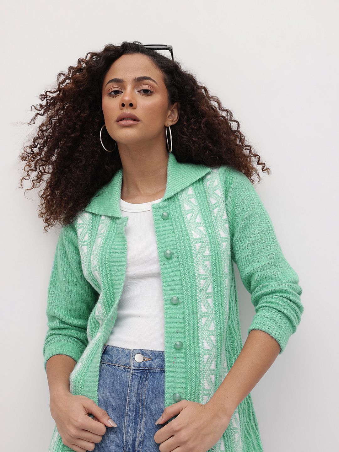 Buy The Roadster Life Co. Striped Chevron Woollen Cardigan