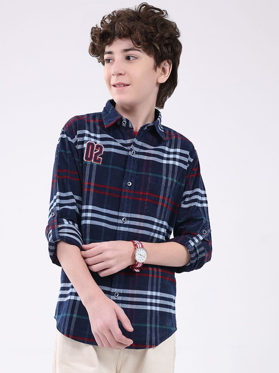 Monte Carlo Boys Checked Spread Collar Cotton Casual Shirt