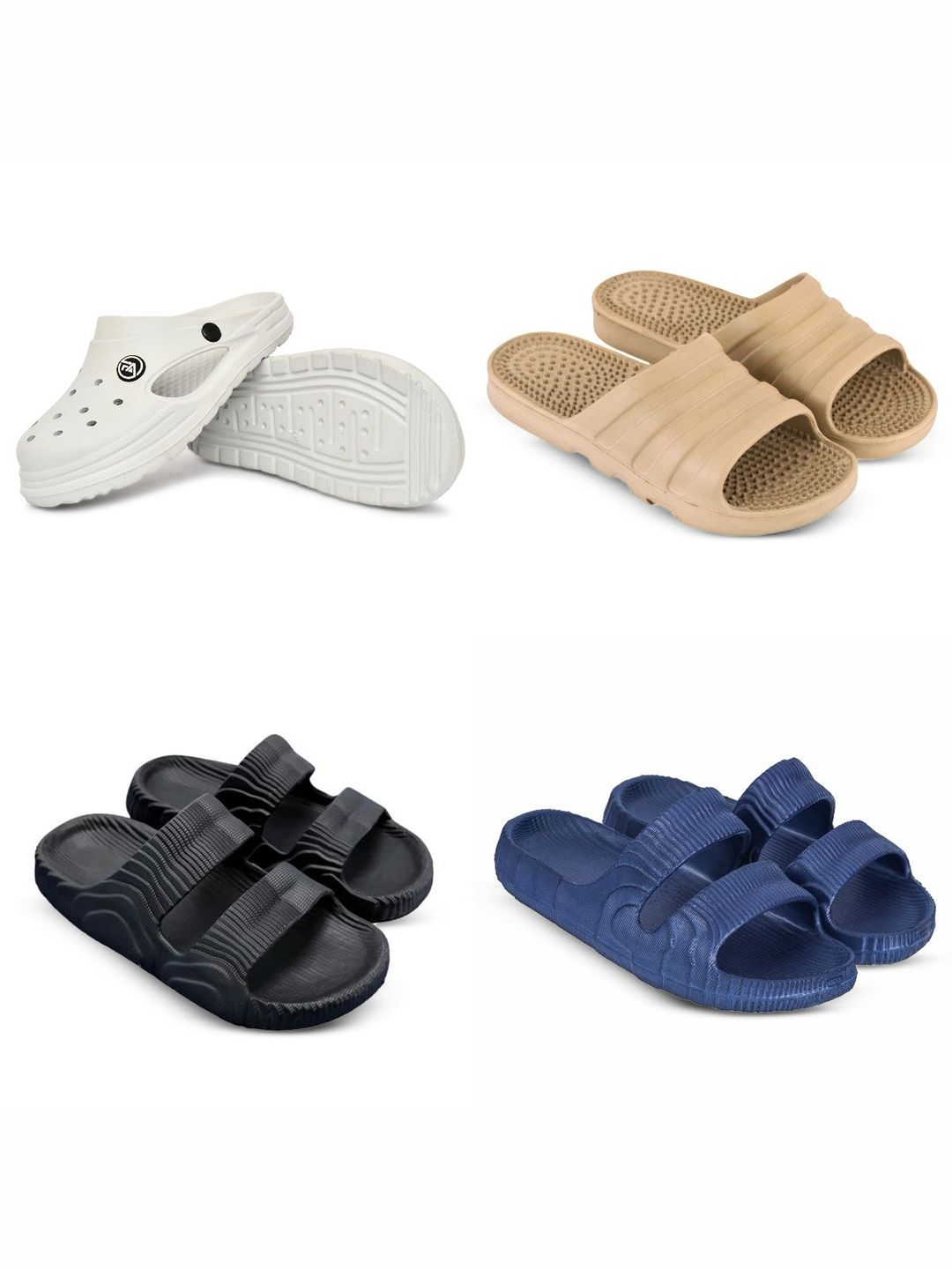 Feel alive Men Set of 4 Solid Ultra-Comfortable & Lightweight Sliders