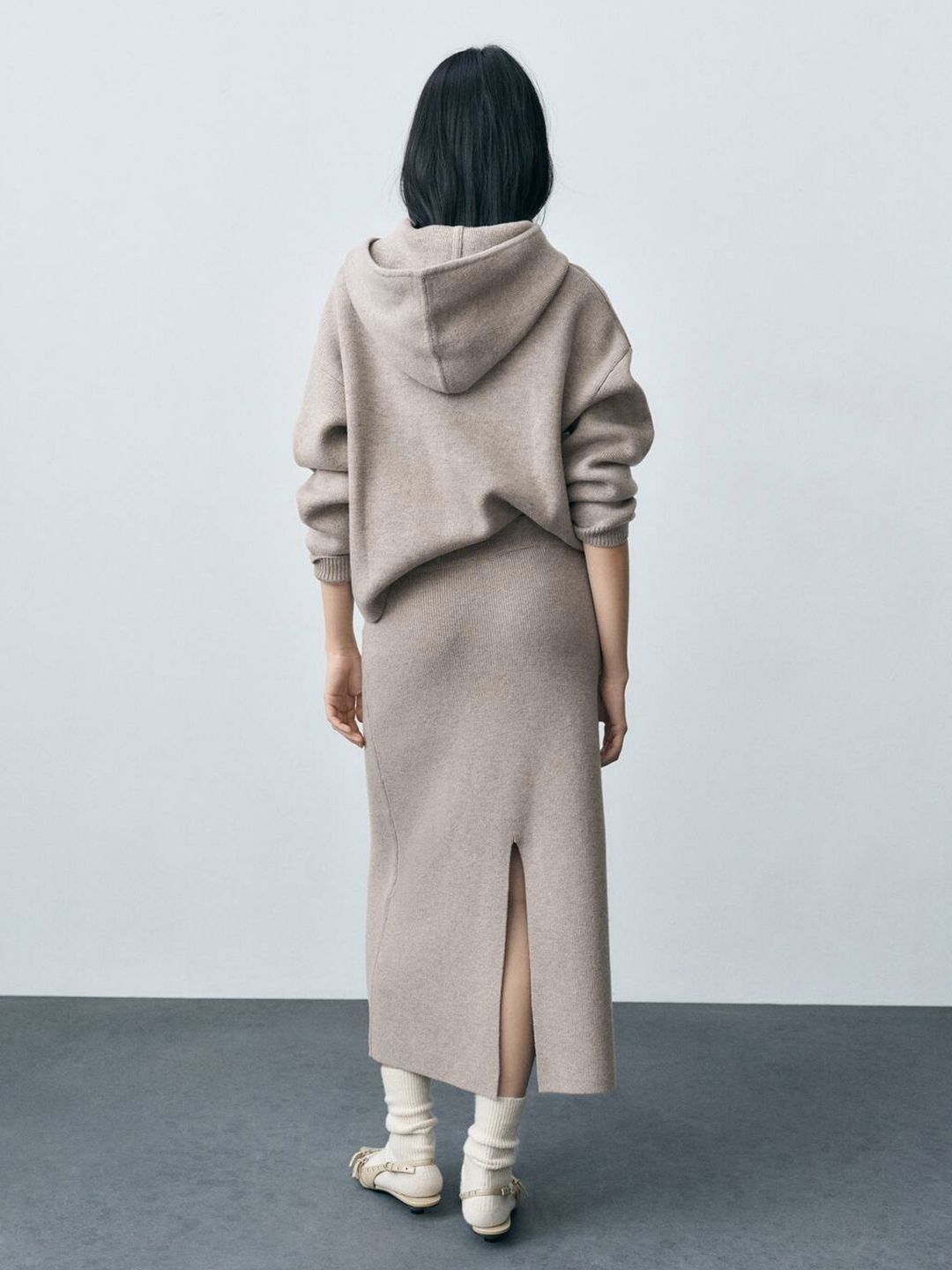 High Waist Ribbed Midi Straight Skirt