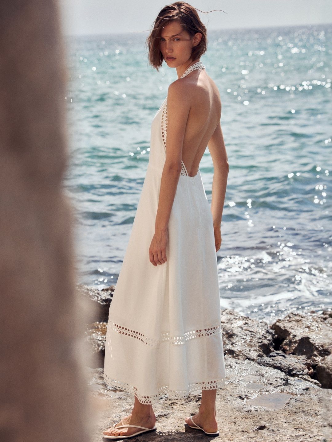 short sleeve linen dress midi The Linen Short-Sleeve Scoop Midi Dress main image 0