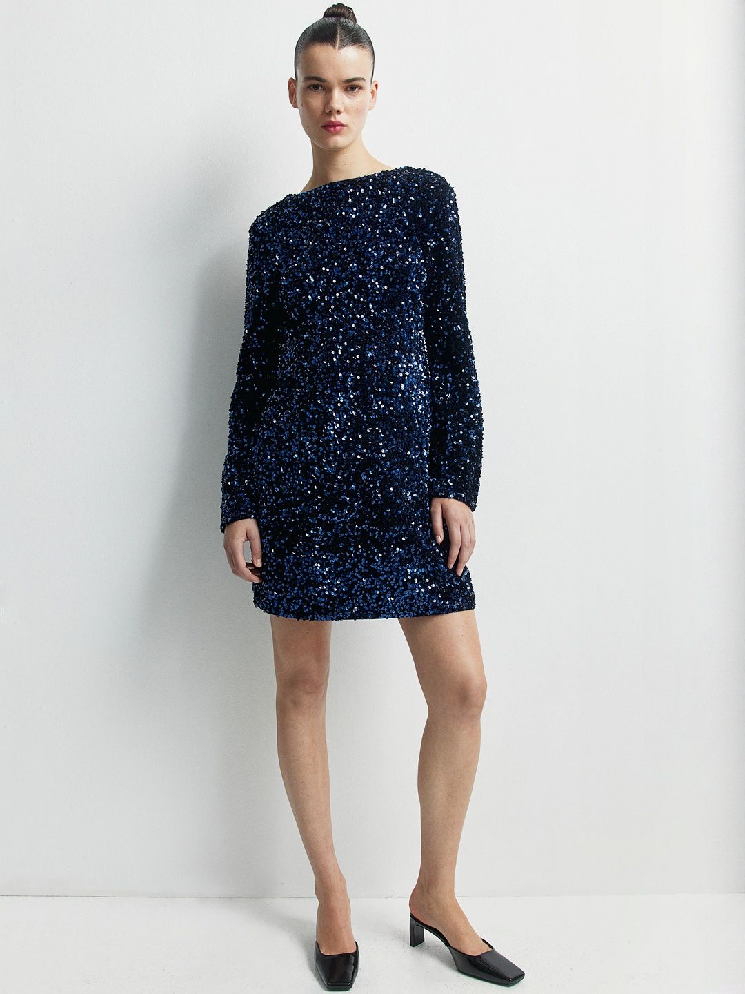 h&m navy sequin dress Harper Sequin Mini Dress