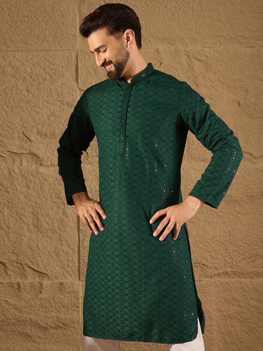 House of Pataudi Chikankari Embroidered Cotton Straight Kurta