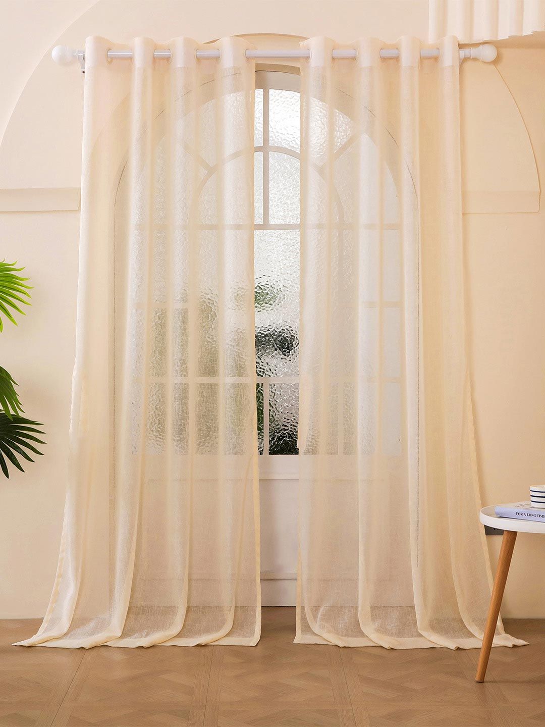 Story@home Story@home Beige 2 Pieces Sheer Long Door Curtains