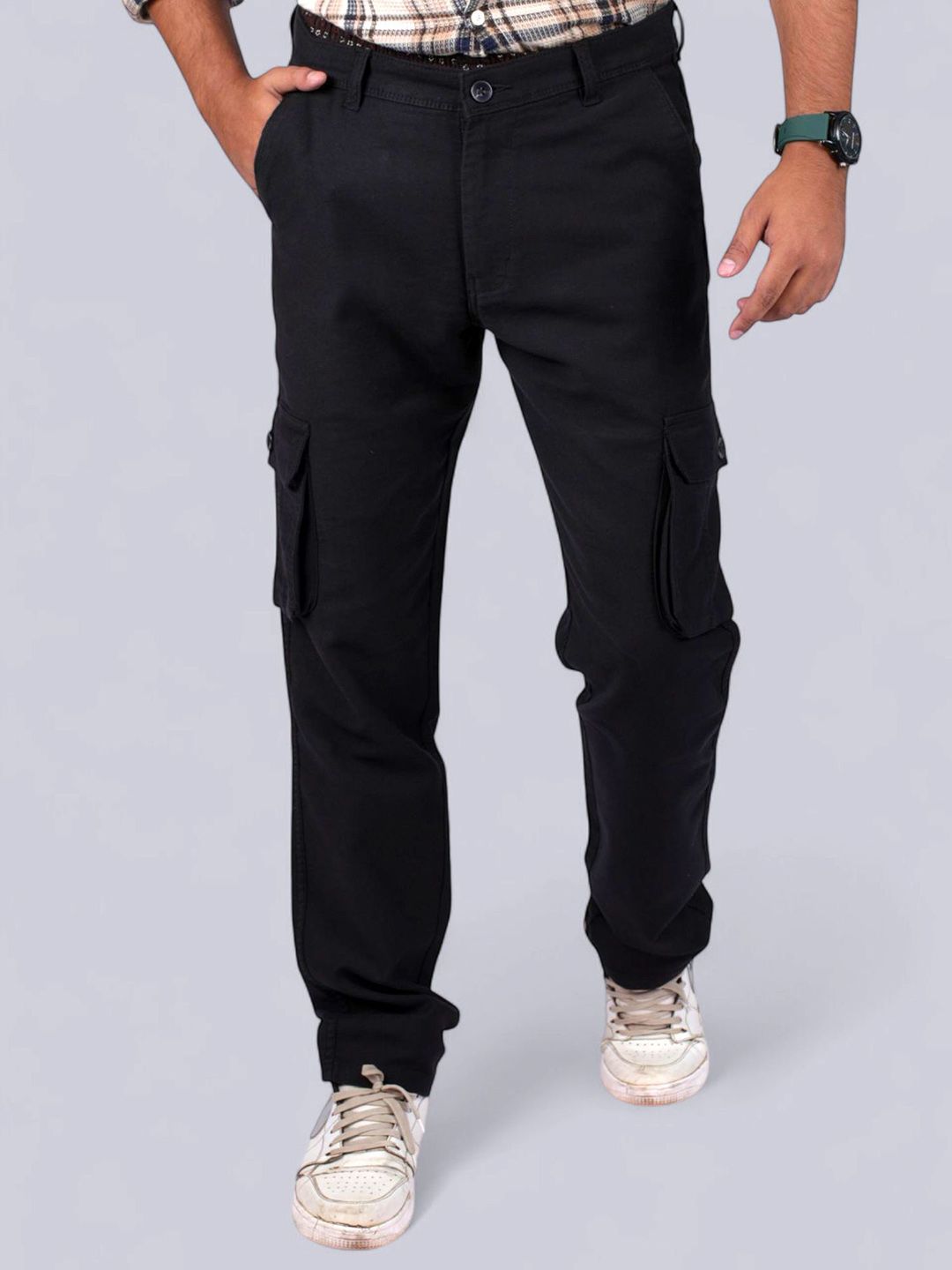 Plounge Men Jean Regular Fit Mid-Rise Stretchable Cargo Jeans