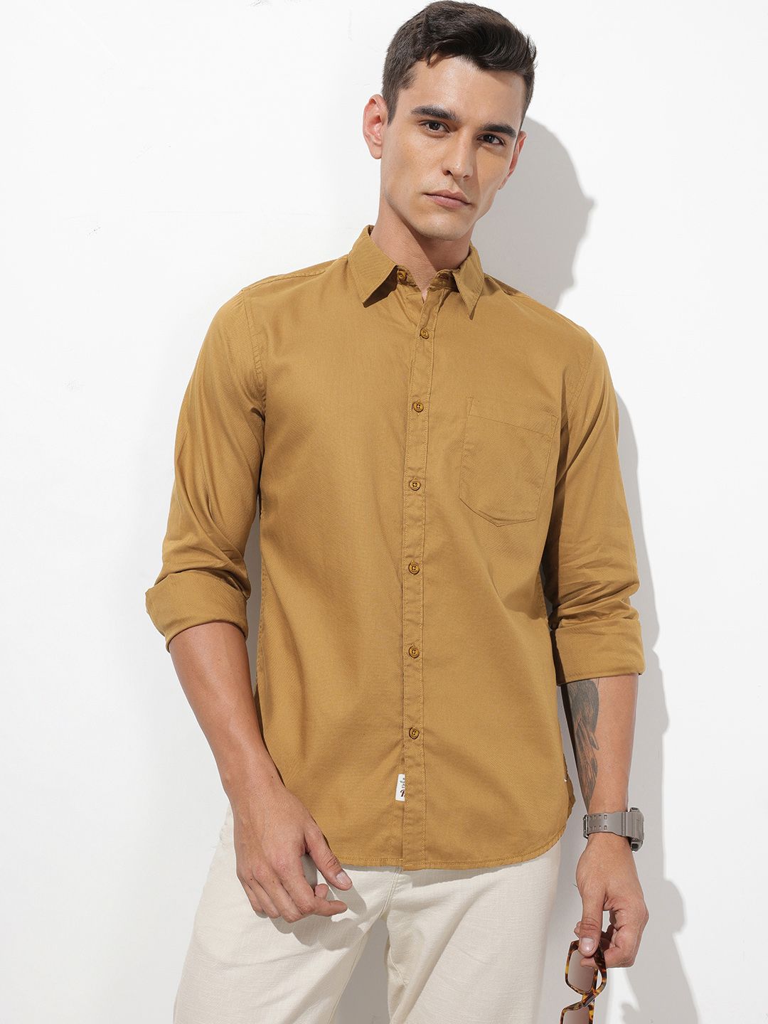 The Roadster Life Co. Pure Cotton Self Design Textured Shirt