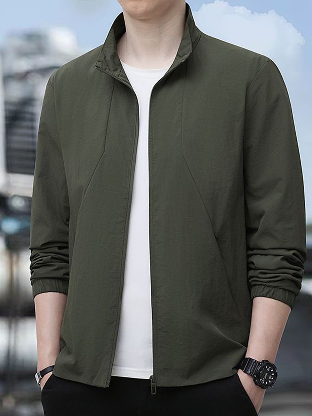 StyleCast x Revolte Men Stand Collar Long Sleeves Tailored Jacket