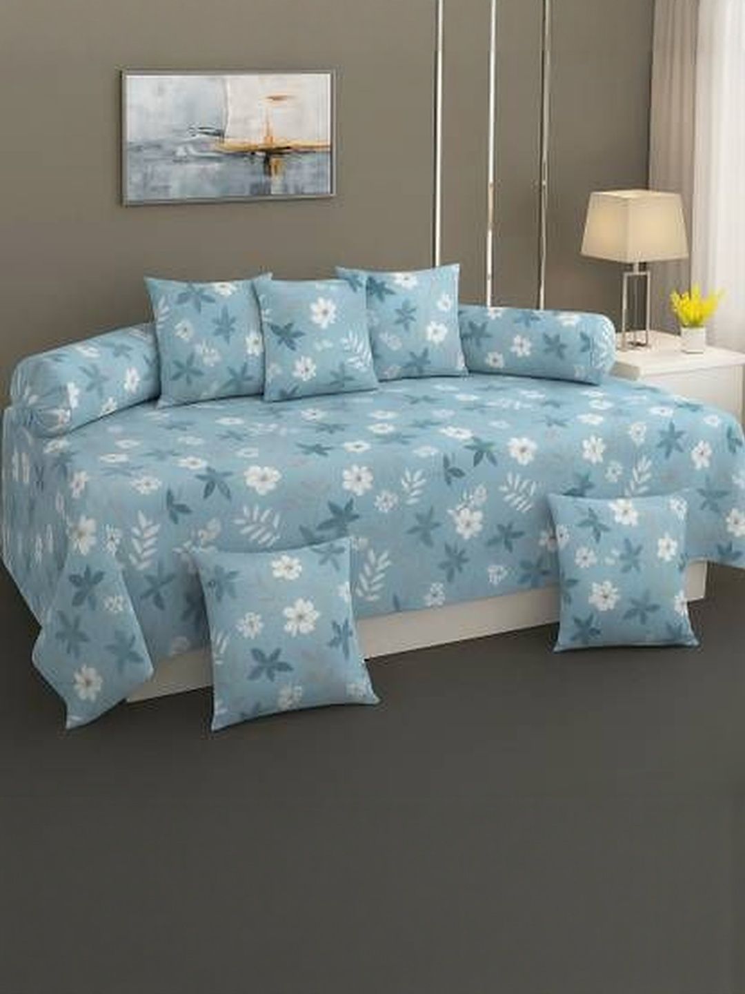 AMRANGE Pack of 8 Pieces Floral Print Diwan Set