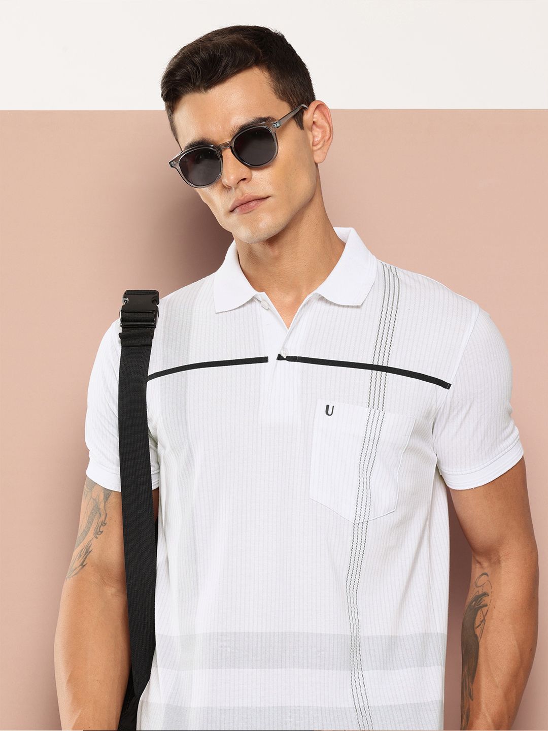 UNIBERRY Striped Polo Collar T-shirt