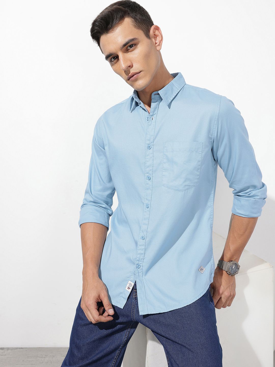 The Roadster Life Co. Pure Cotton Self Design Textured Shirt