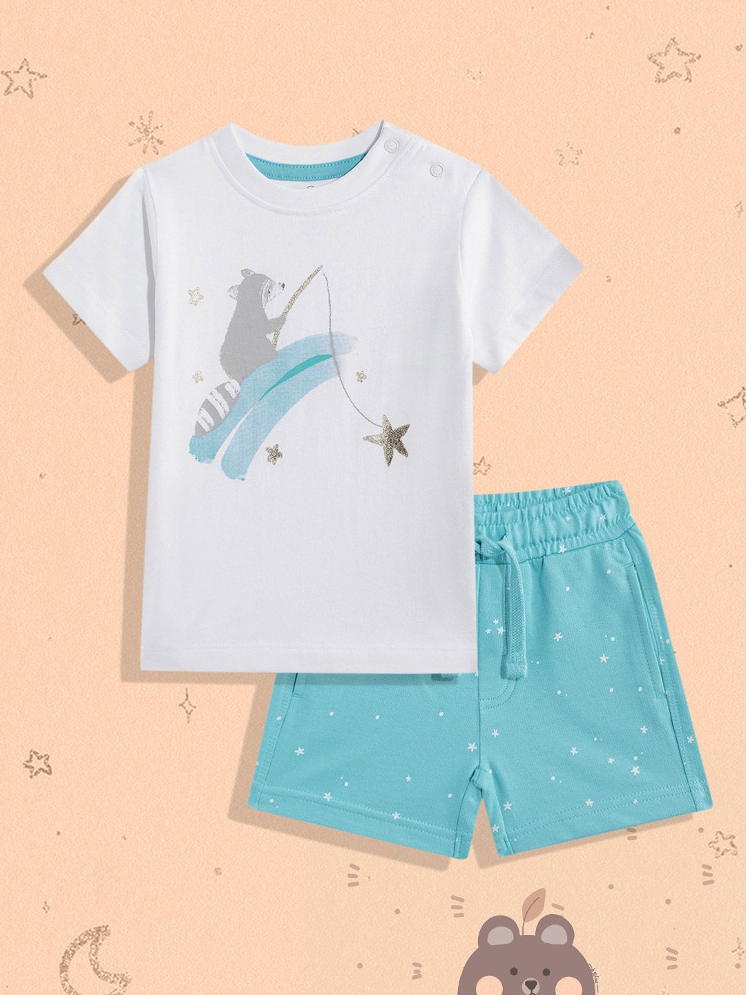 mothercare Infants Printed Pure Cotton T-shirt with Shorts
