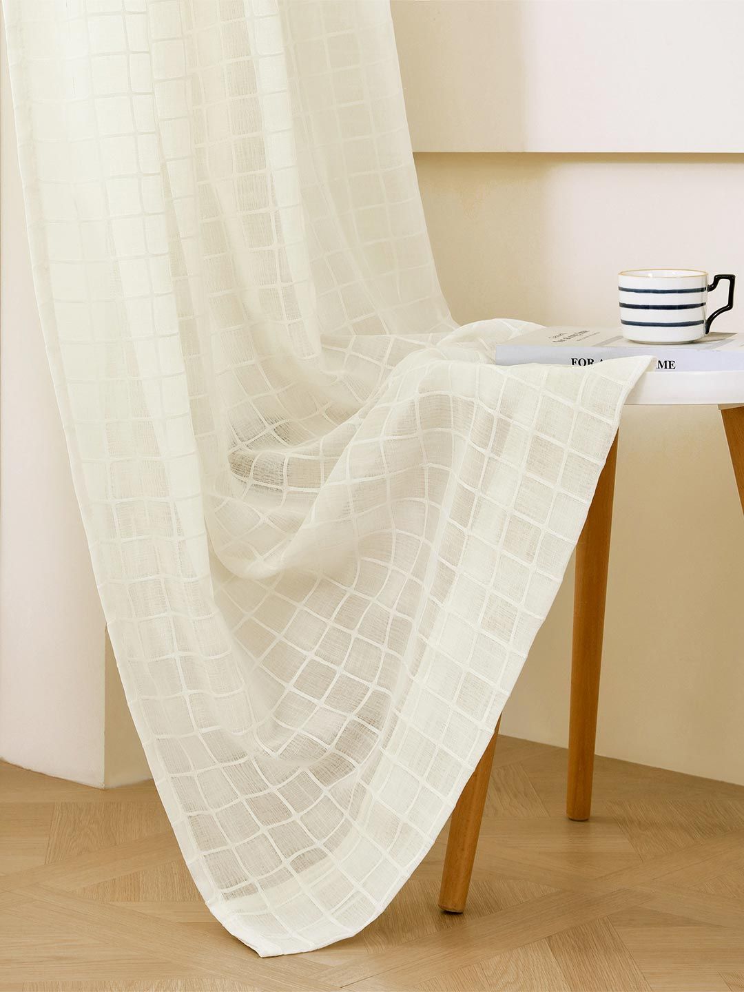 Story@home Story@home Off White & Silver-Toned Geometric Sheer Door Curtain