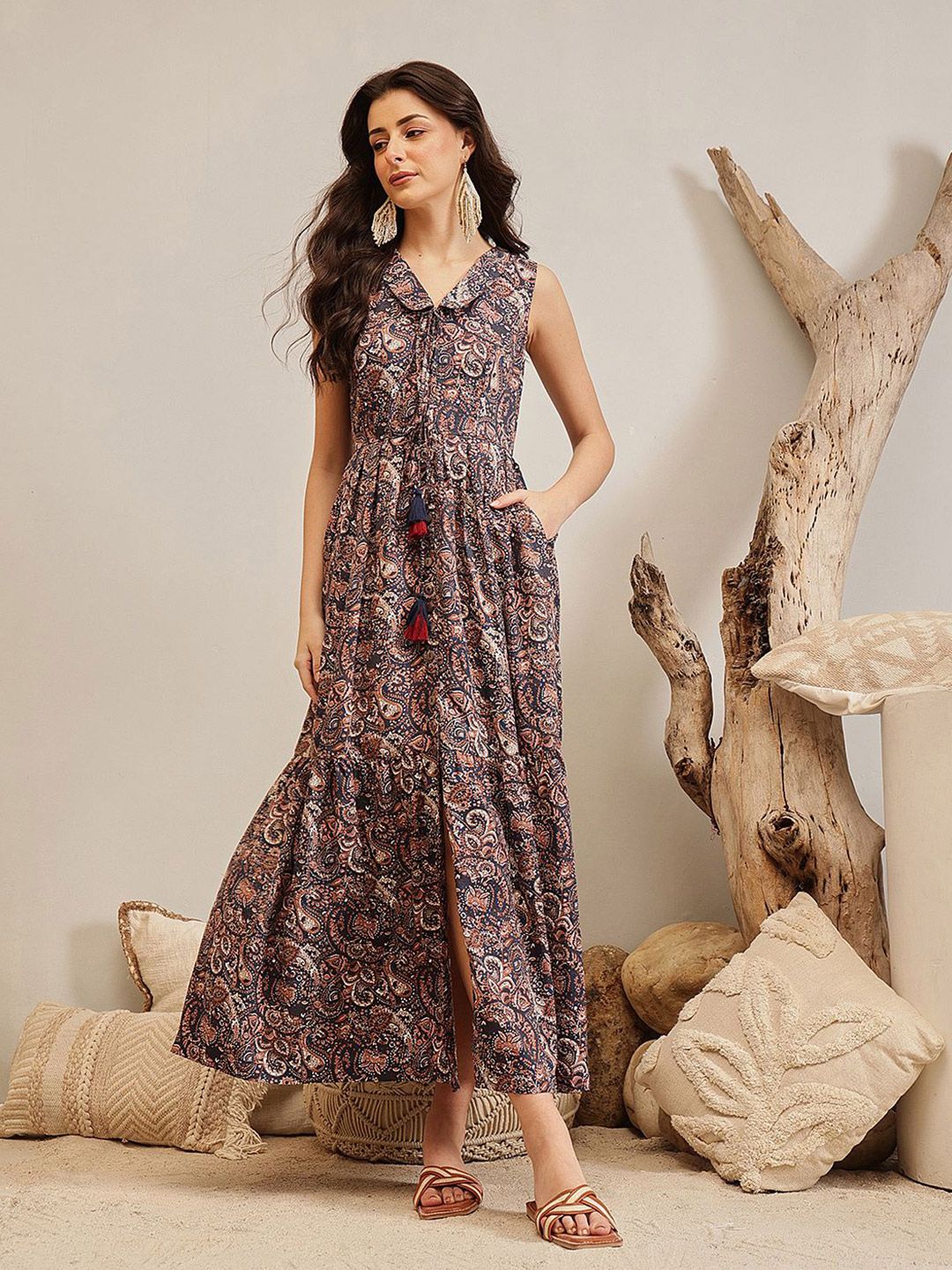 Buy QUIERO BLUES Paisley Printed Tie-Ups Peter Pan Collar