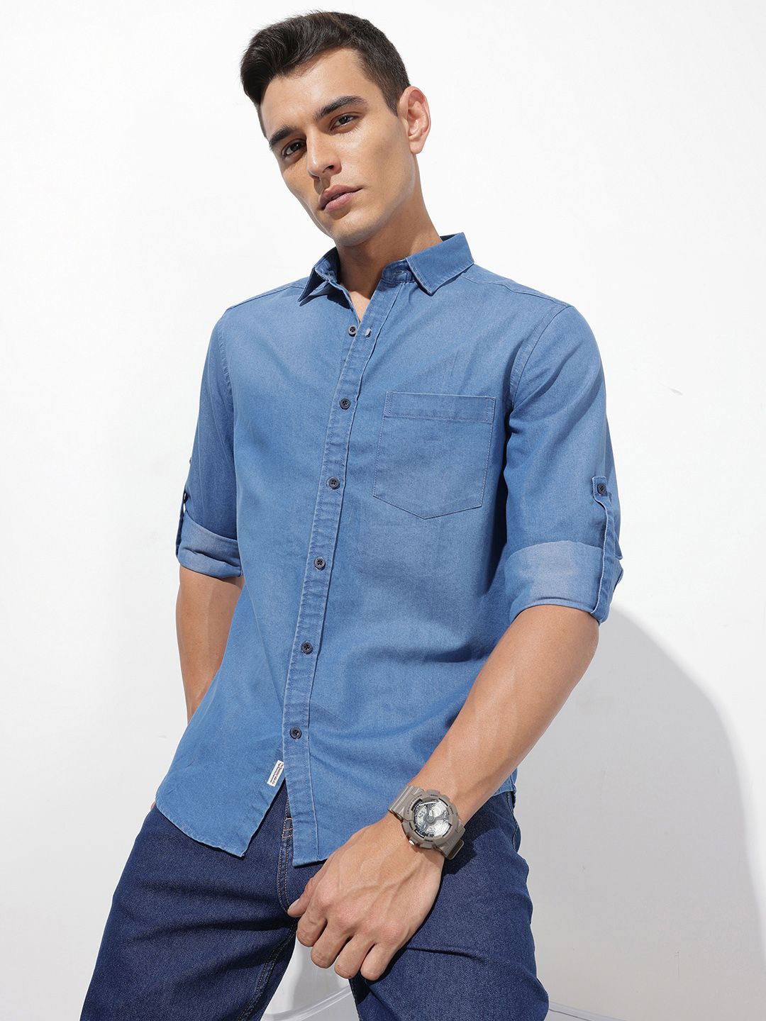 The Roadster Life Co. Denim Roll-Up Sleeves Shirt