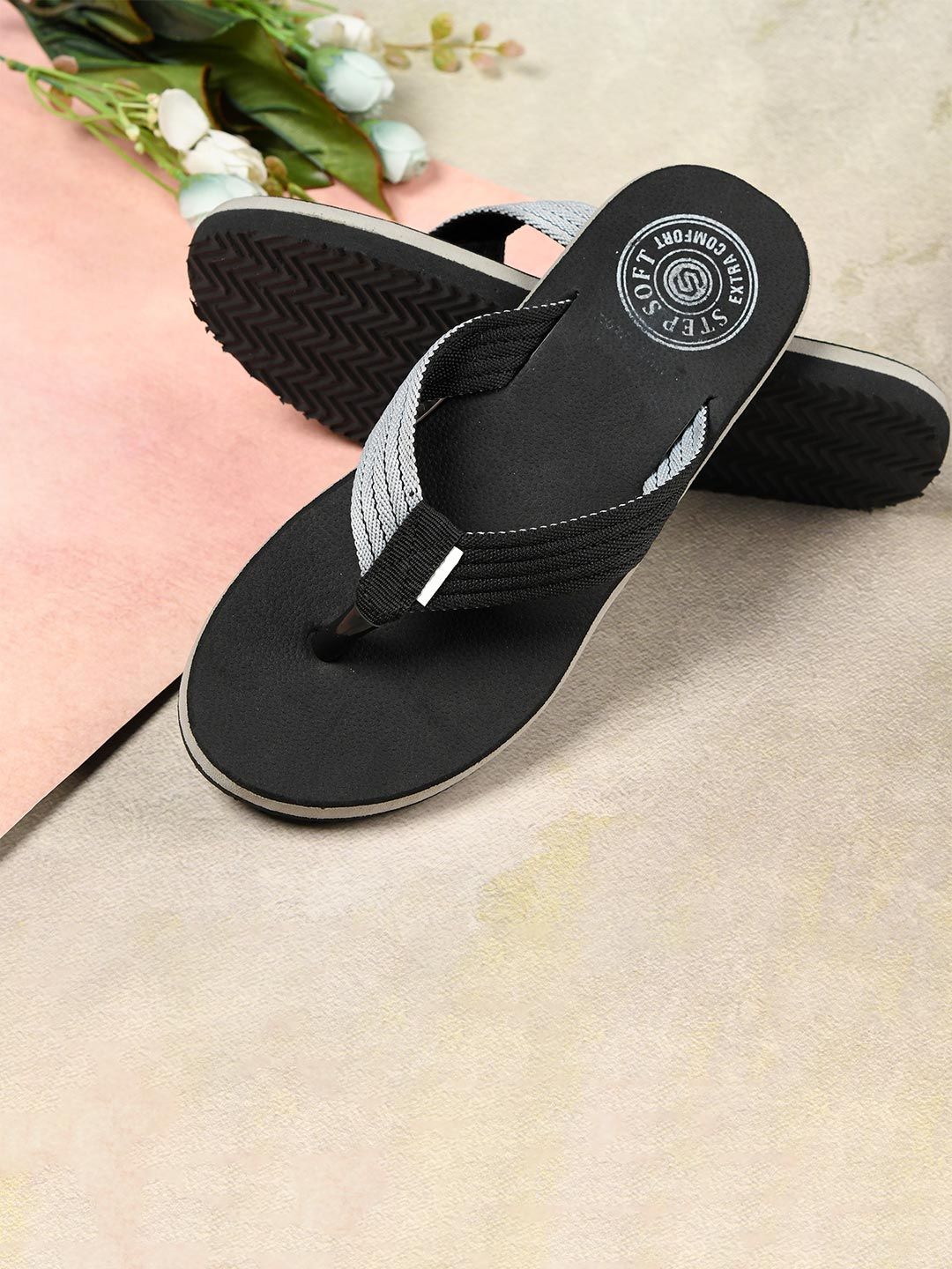 STEPSOFT Rubber Thong Flip-Flops with Cushioned Comfort Footbed