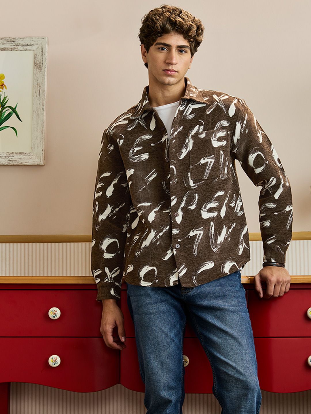 Snitch Brown Abstract Relaxed Fit Jacket