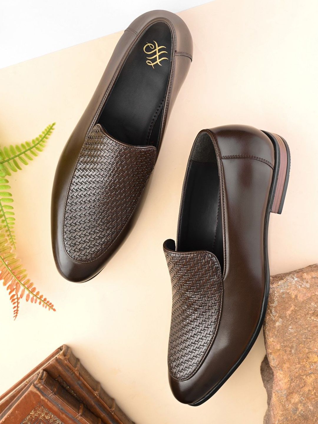 House of Pataudi Men Textured Slip On Formal Loafers