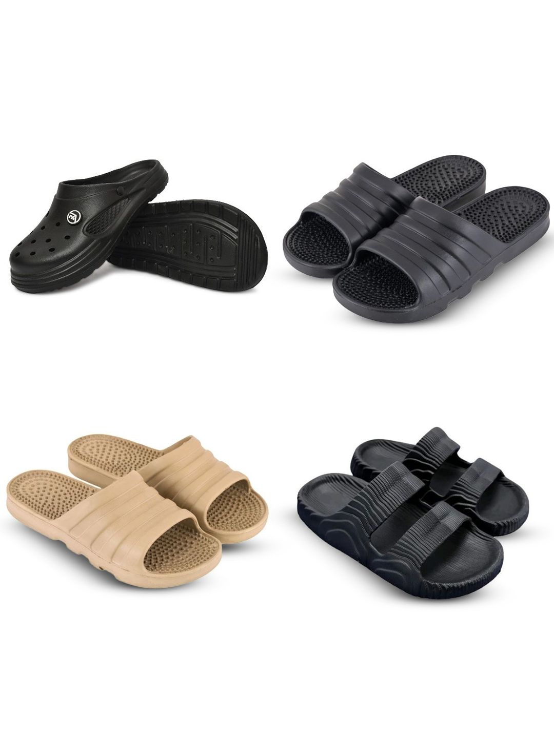 Feel alive Men Set of 4 Textured Slip-On Flip Flops
