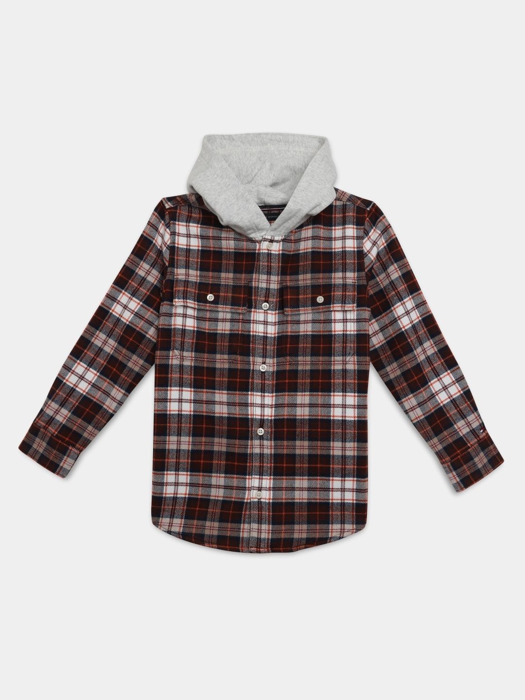 Tommy Hilfiger Boys Relaxed Fit Tartan Checked Hooded Casual Shirt