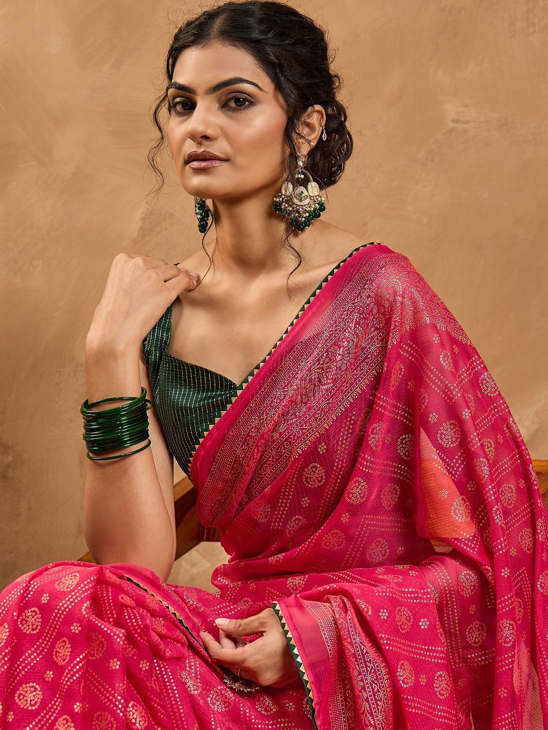Saree mall Ethnic Motifs Gotta Patti Bandhani Sarees