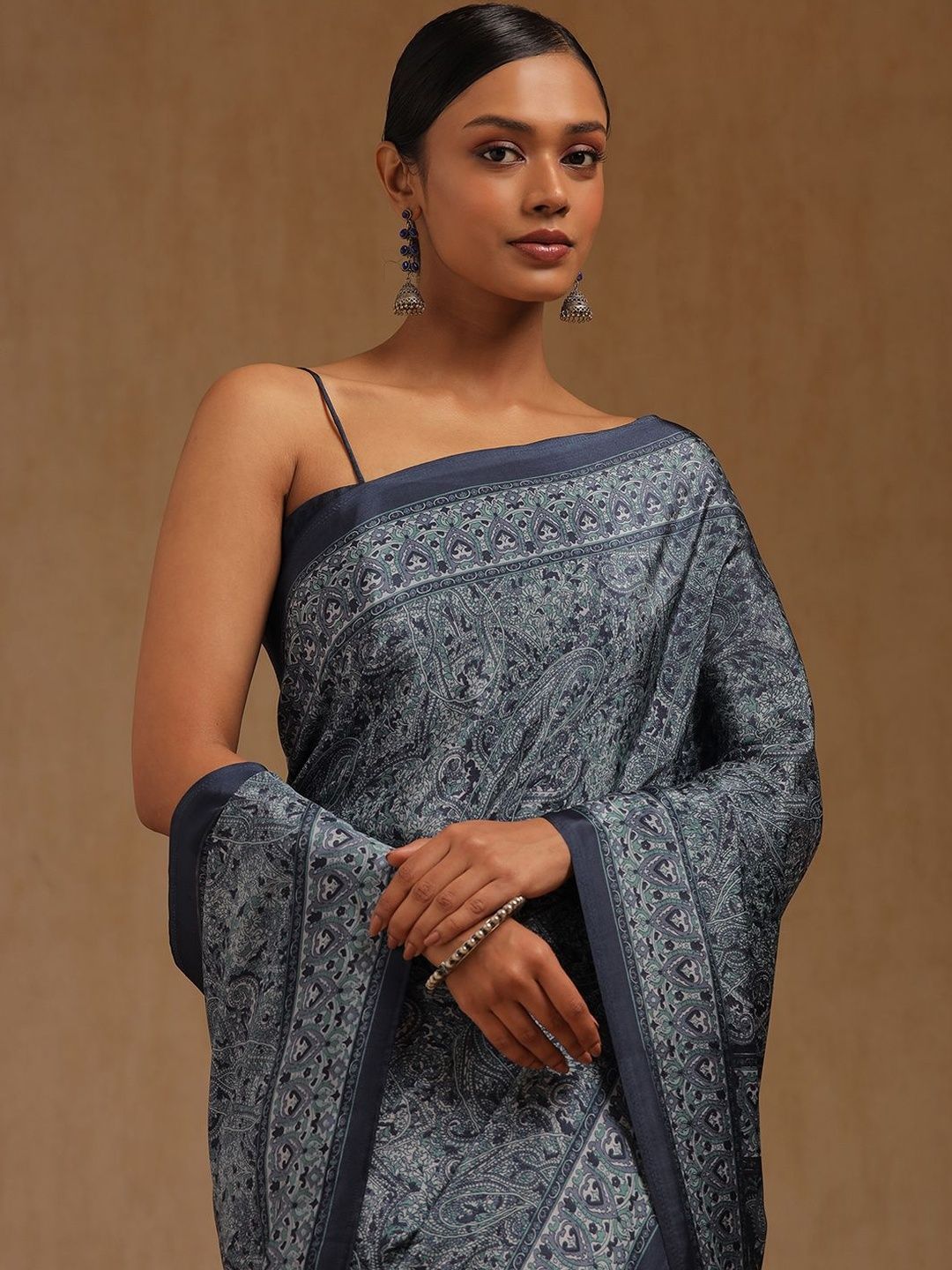Soch Soch Paisley Printed Pure Crepe Saree with Blouse Piece