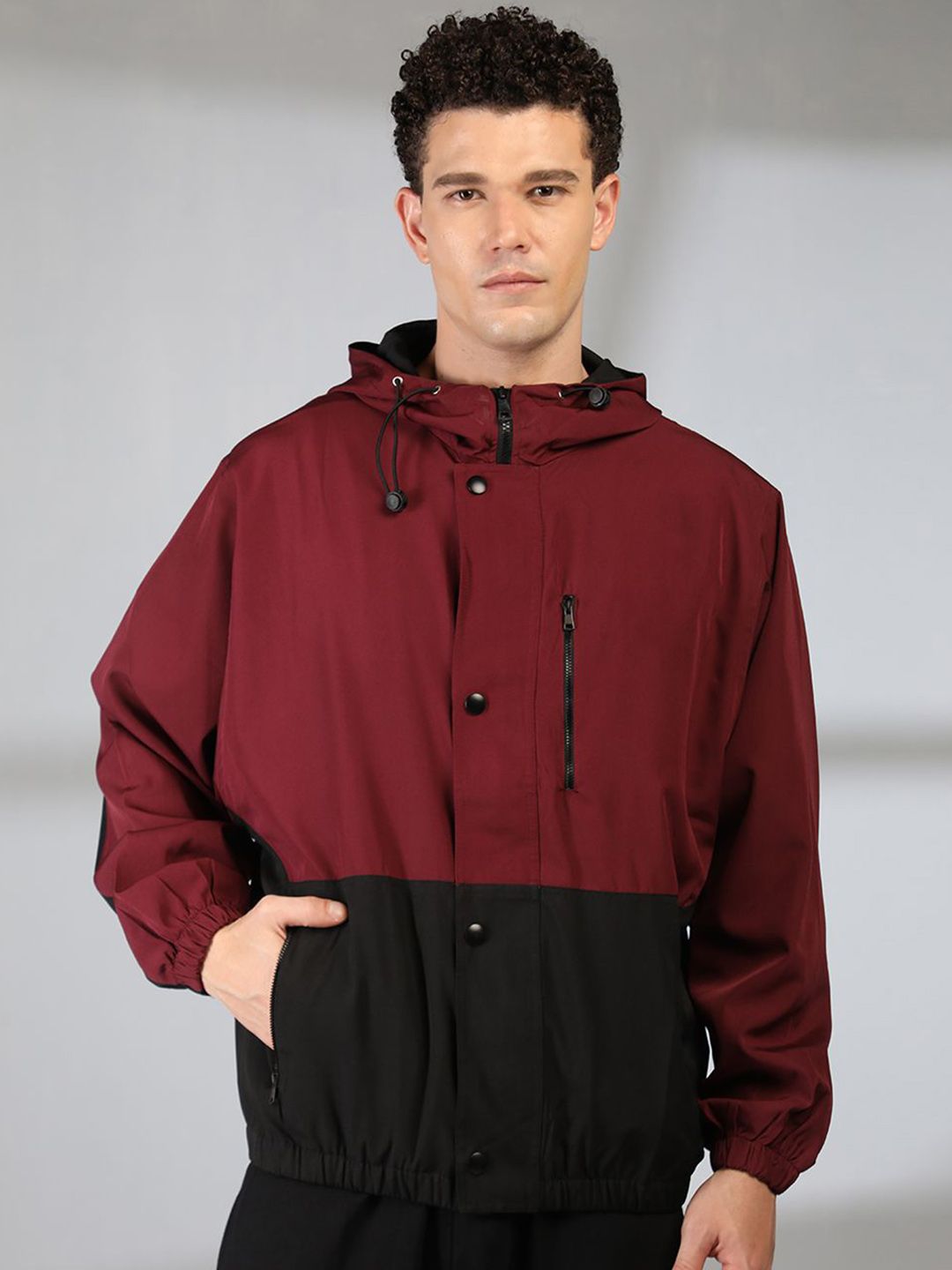 Mast & Harbour Men Hooded Colourblocked Windcheater Tailored Jacket