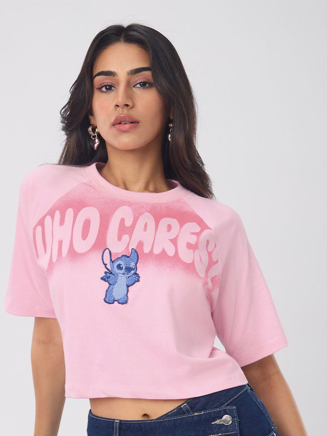 The Souled Store Women Oversized Lilo & Stitch Pink Tshirts