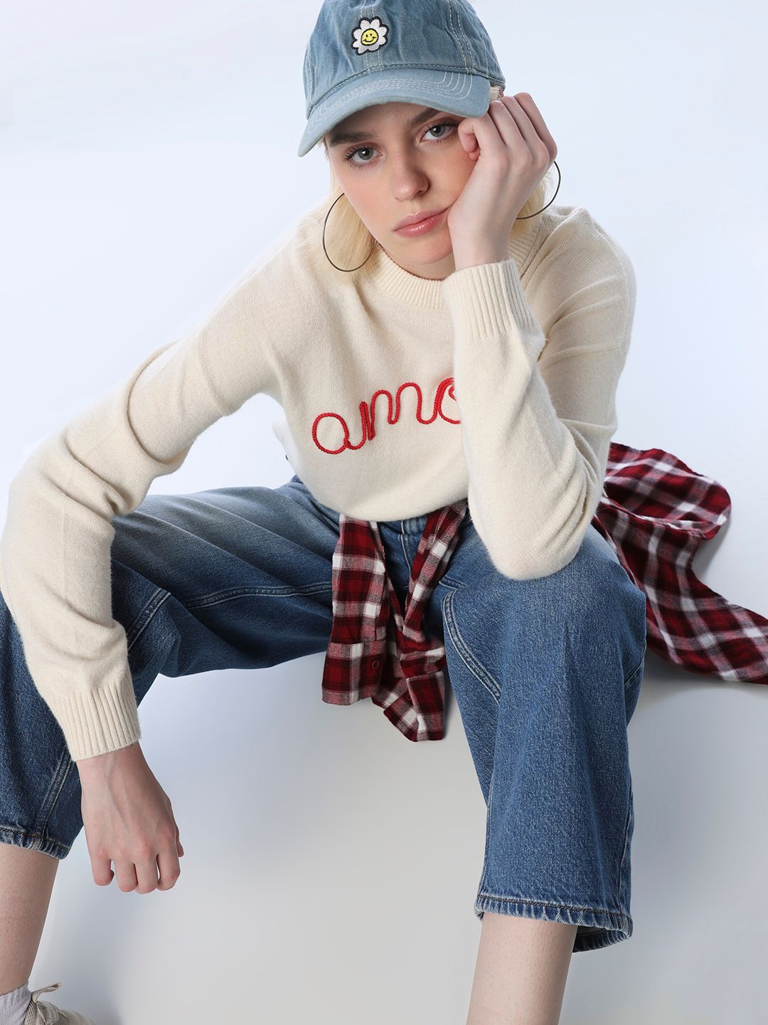 ONLY Women Typography Embroidered Pullover Sweater