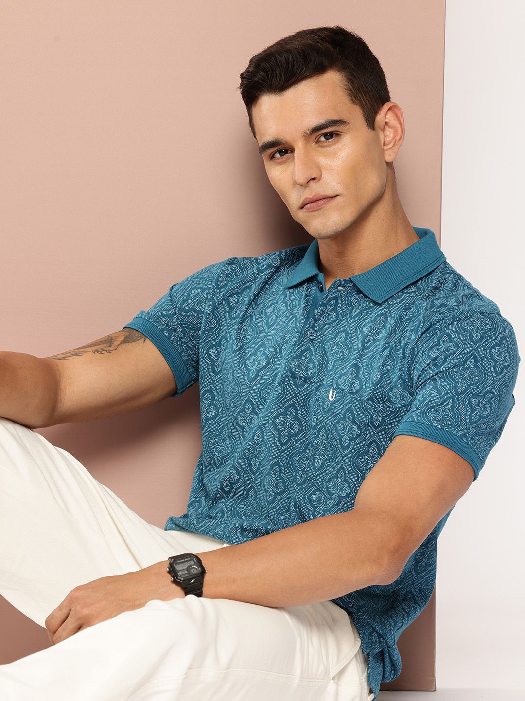UNIBERRY Ethnic Motifs Printed Polo Collar T-shirt