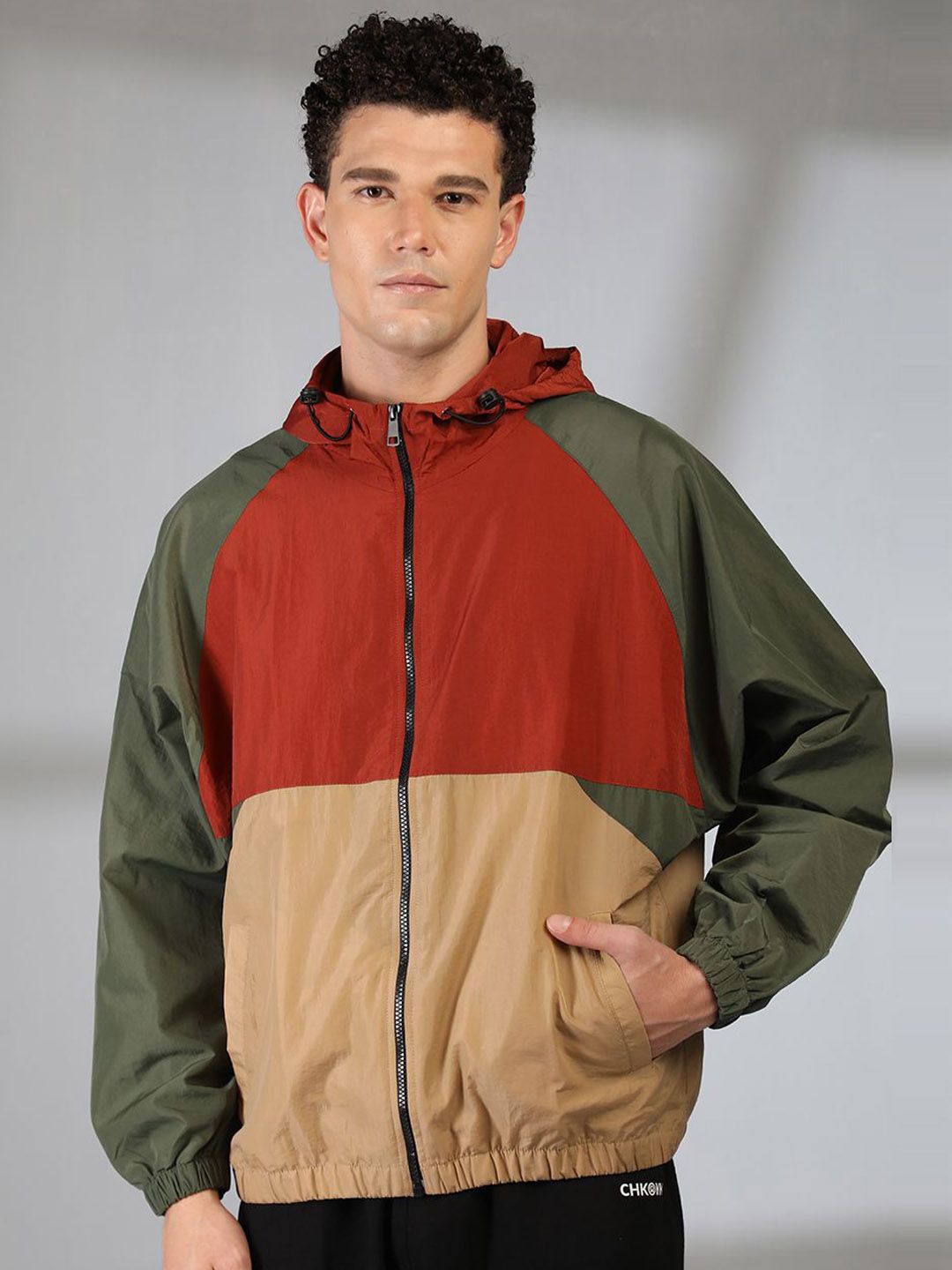 Mast & Harbour Men Hooded Colourblocked Windcheater Tailored Jacket