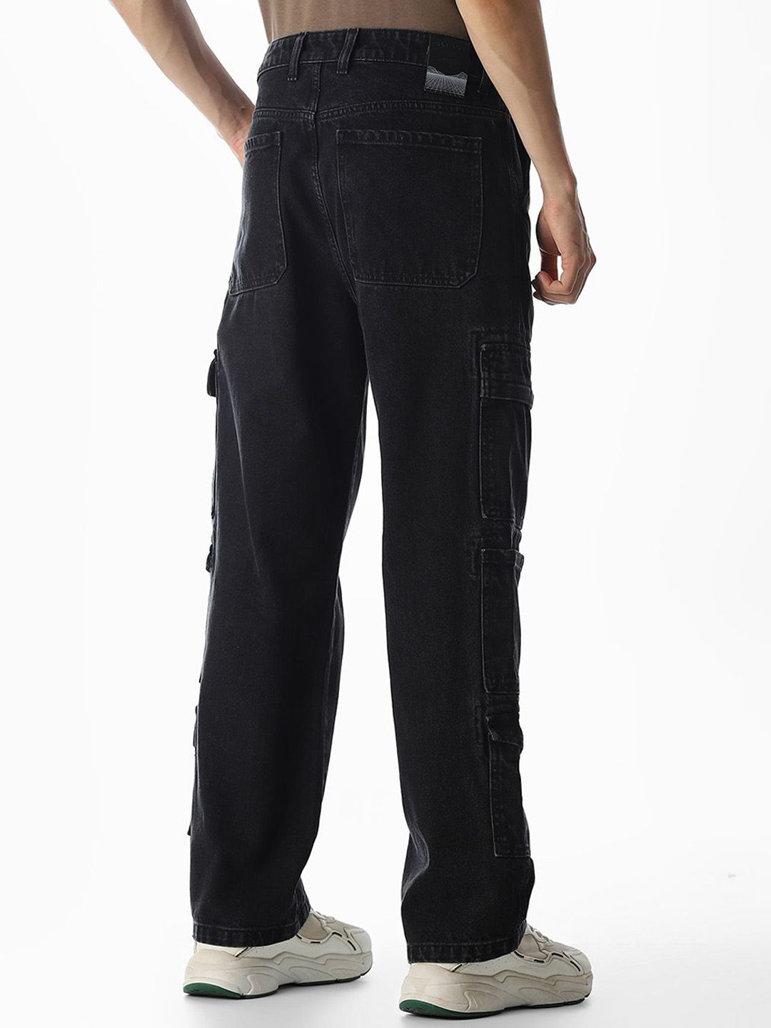 Cotton Denim High-Rise Cargo Jeans