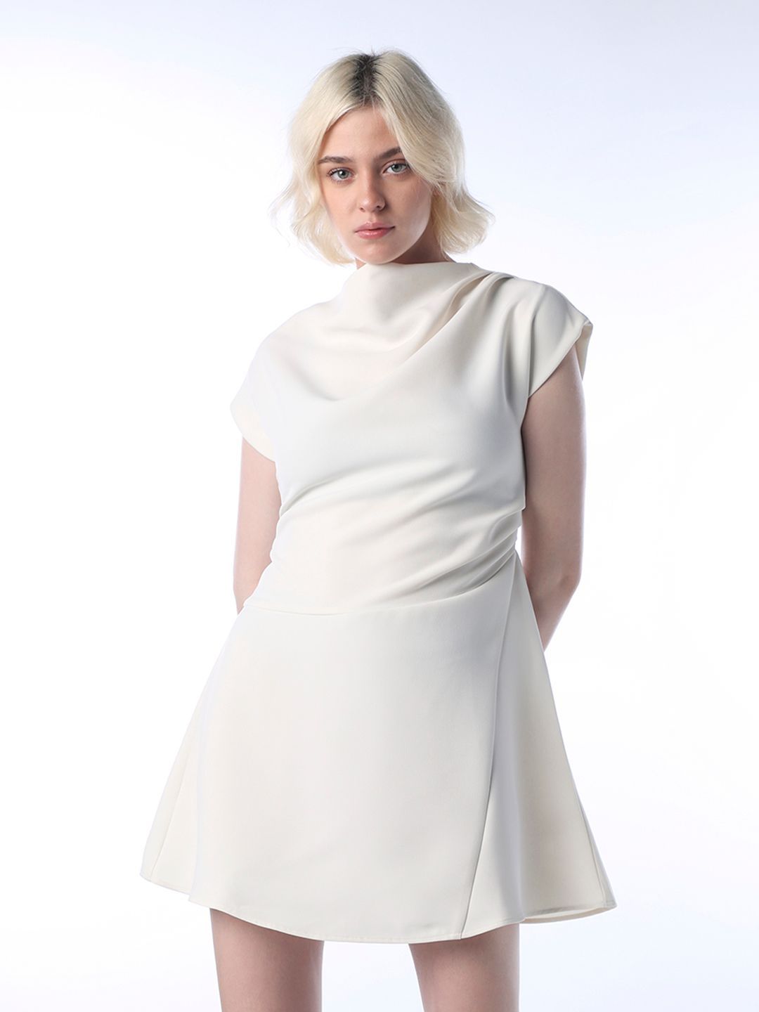 Cowl Neck A-Line Mini Dress