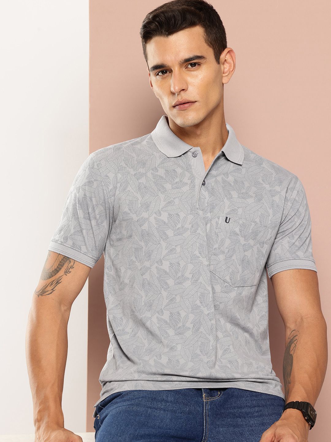 UNIBERRY Tropical Printed Polo Collar T-shirt