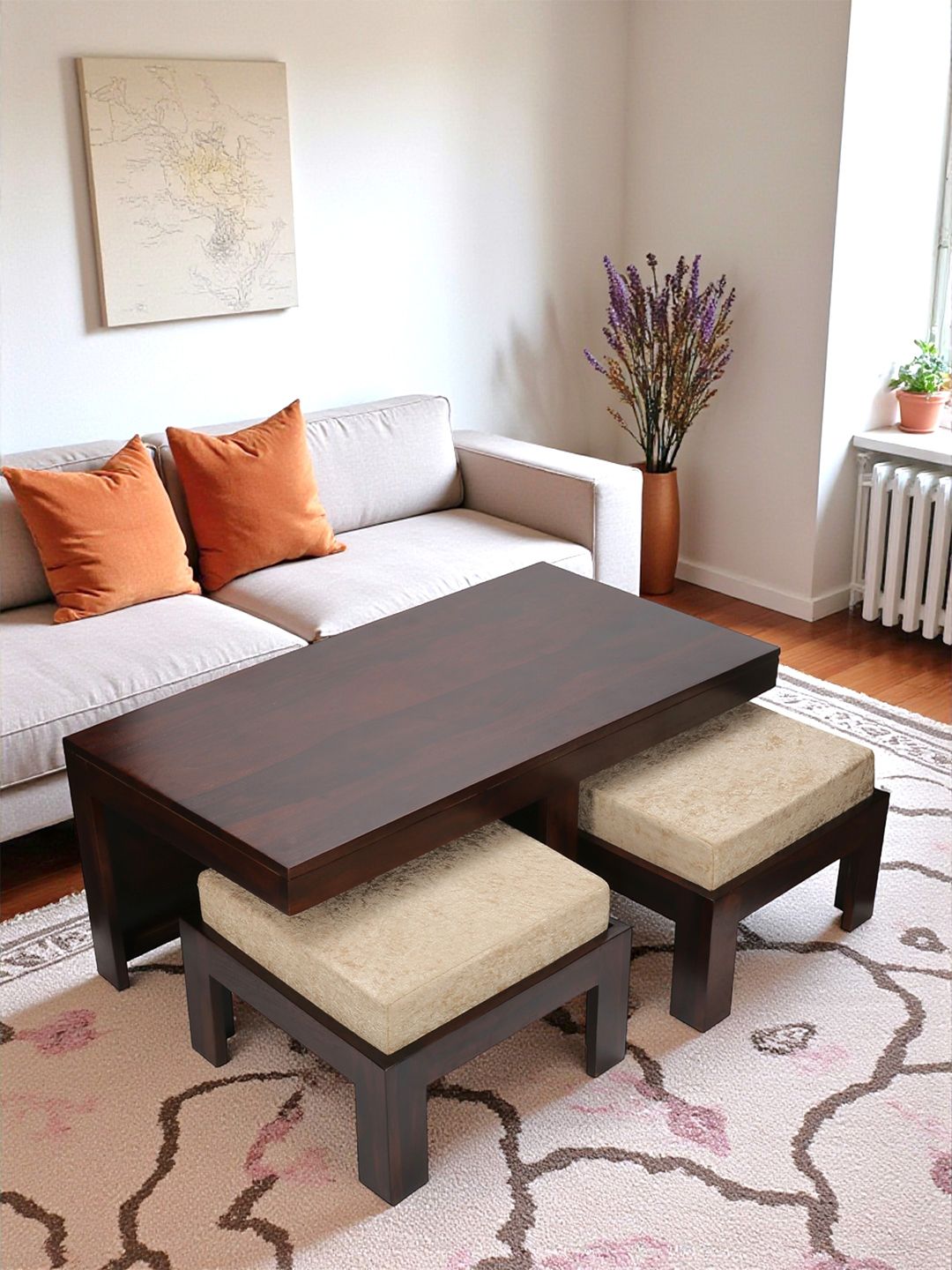Ikiriya Ikiriya Sheesham Wood Accent Coffee Table Set In Dark Walnut Finish
