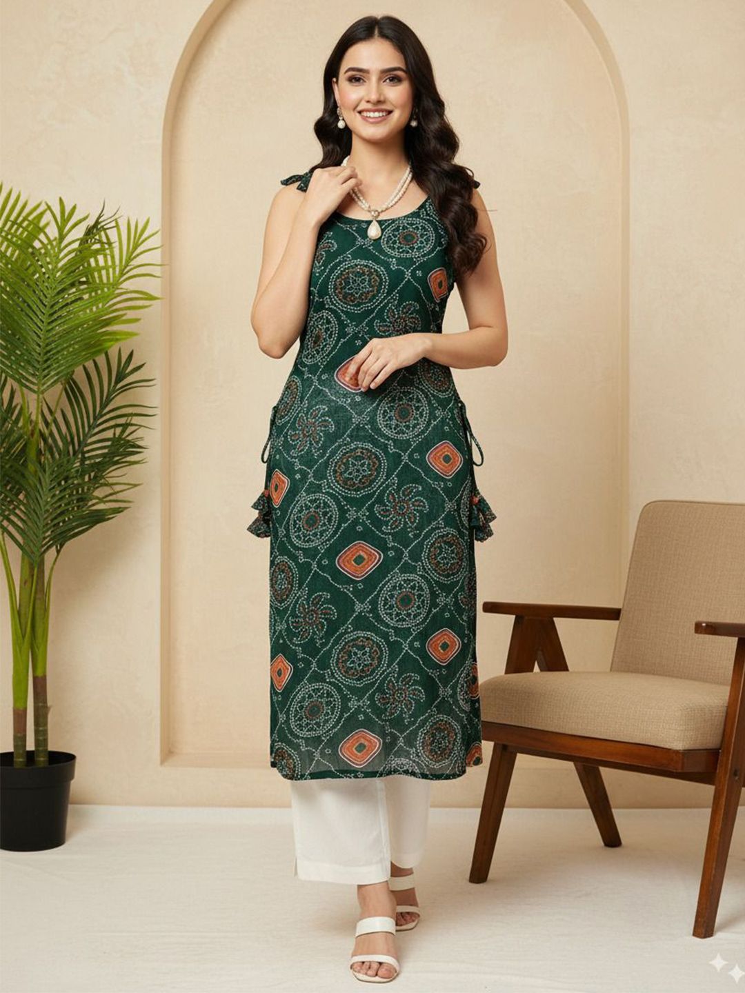 LIPS CROWN Printed Round Neck Ethnic Dress