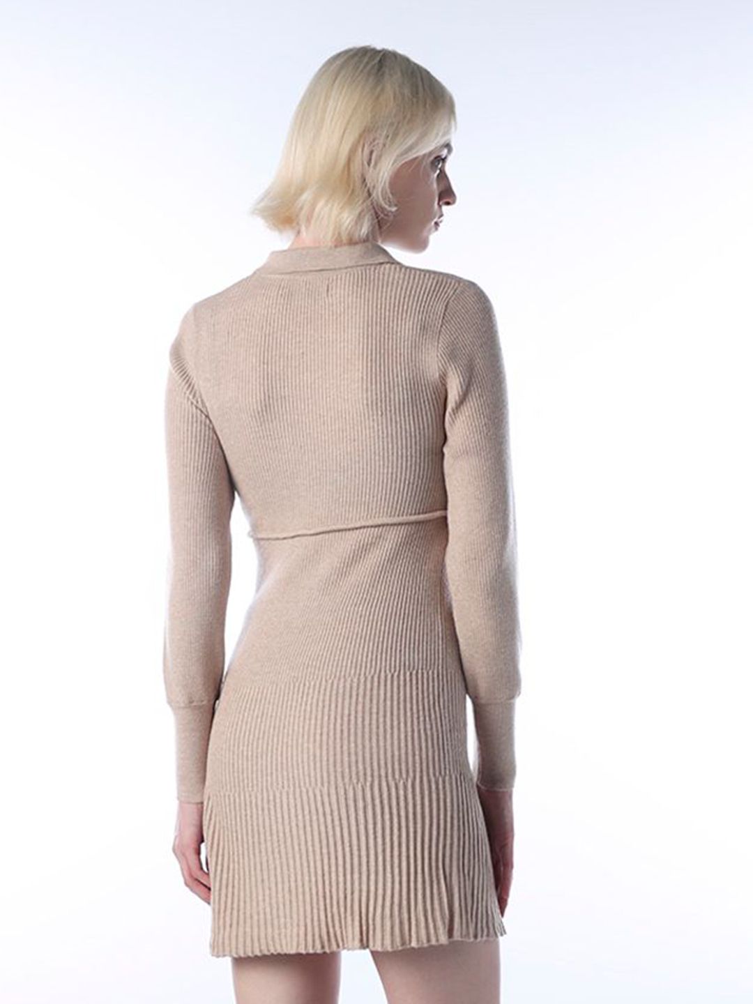 Solid Self Design Polo Collar Sheath Mini Dress