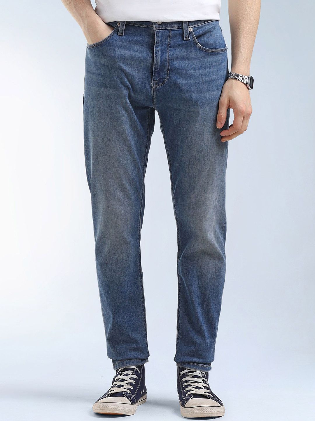 Flying Machine Men Tapered Fit Mid-Rise Light Fade Stretchable Jeans