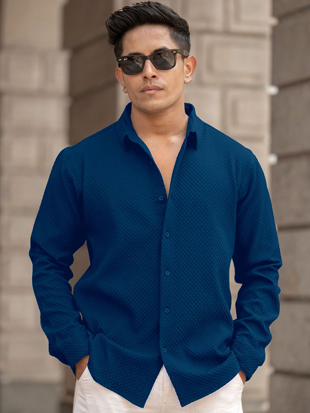 Metronaut Men Standard Fit Textured Spread Collar Cotton Casual Shirt