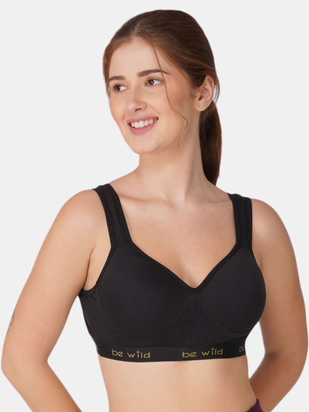 BEWILD Women High Impact Non-Wired Full Coverage Cotton Padded Solid Sports Bra