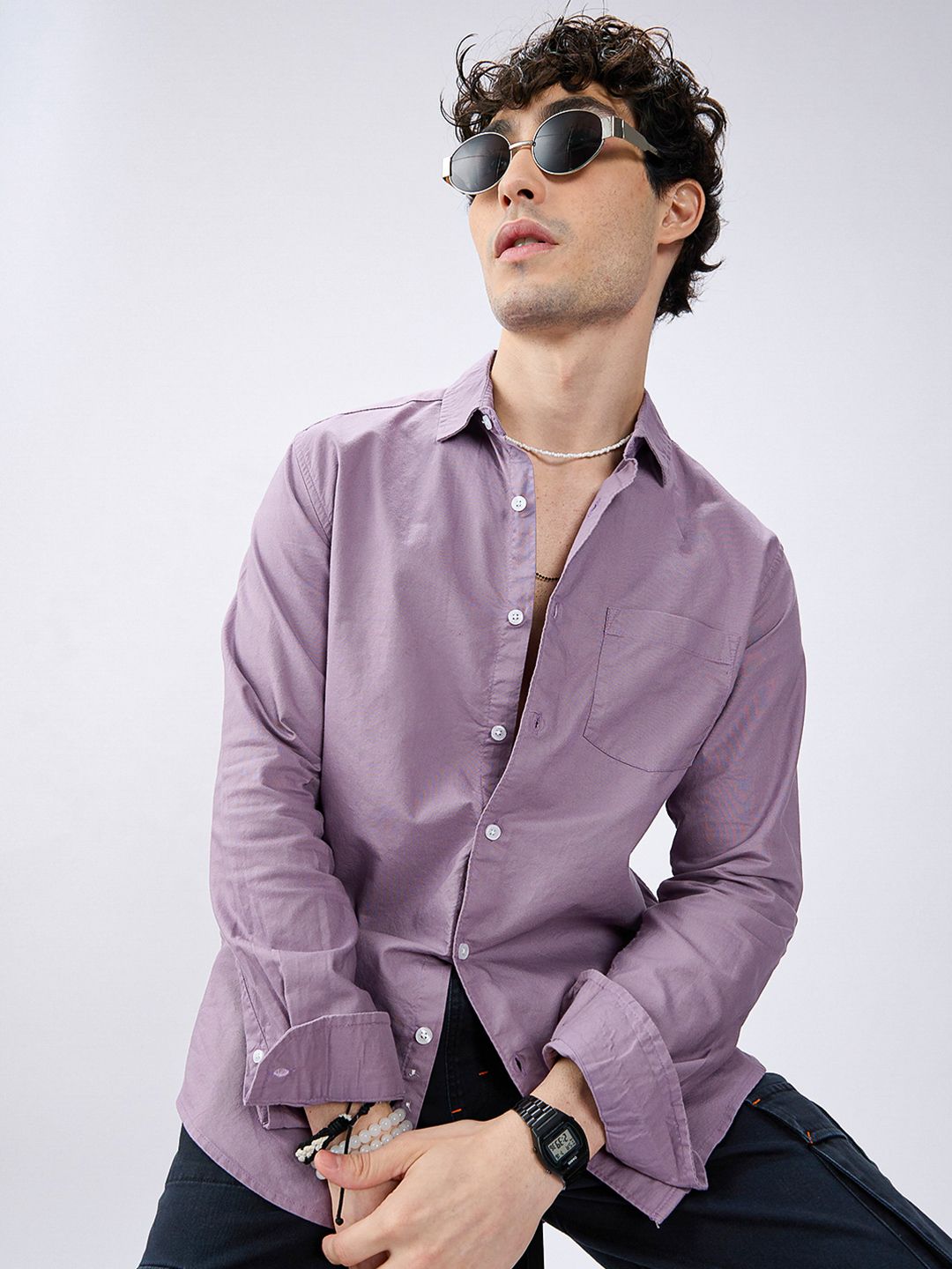 VASTRADO Men Classic Fit Solid Spread Collar Cotton Casual Shirt