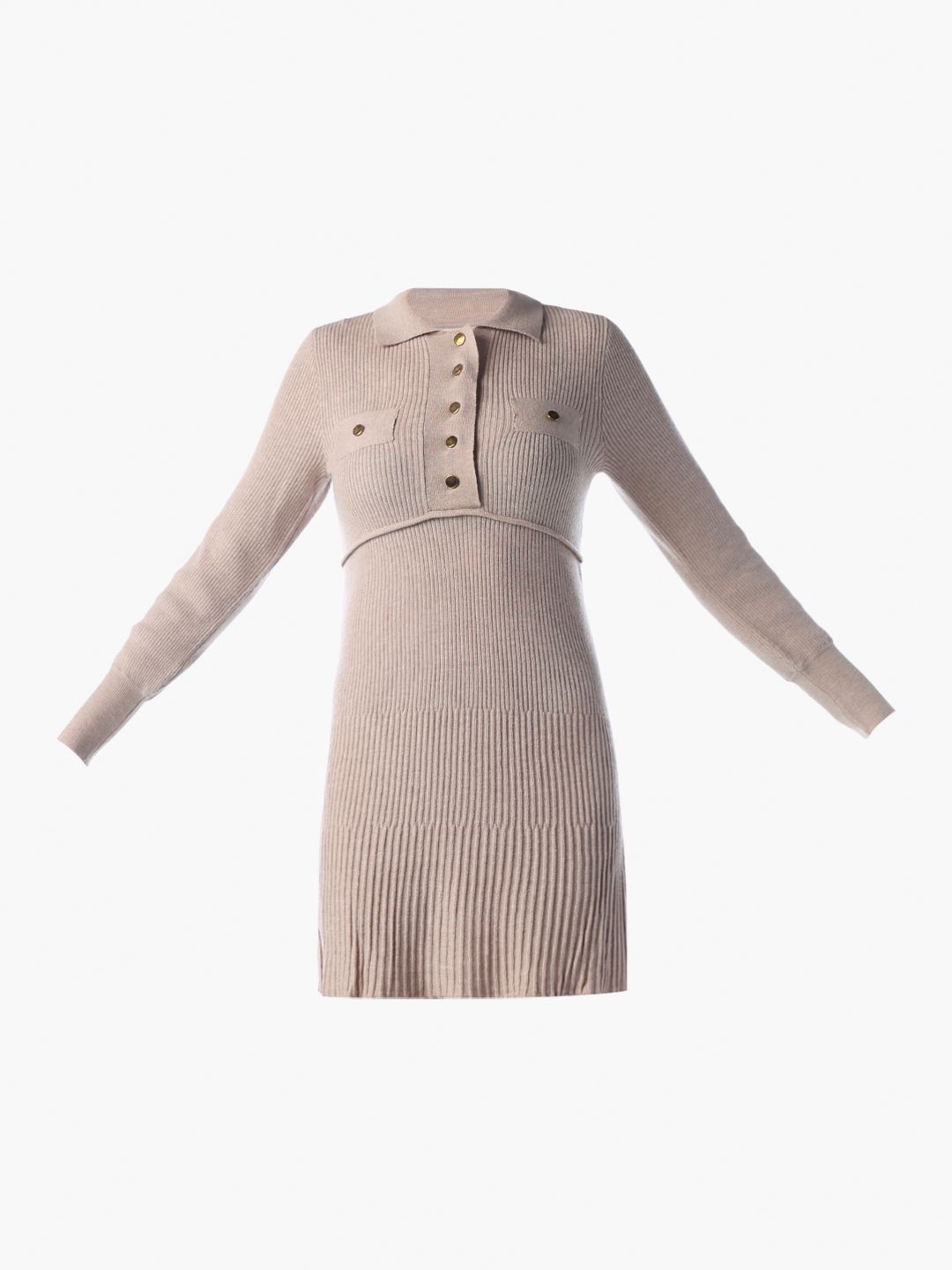 Solid Self Design Polo Collar Sheath Mini Dress