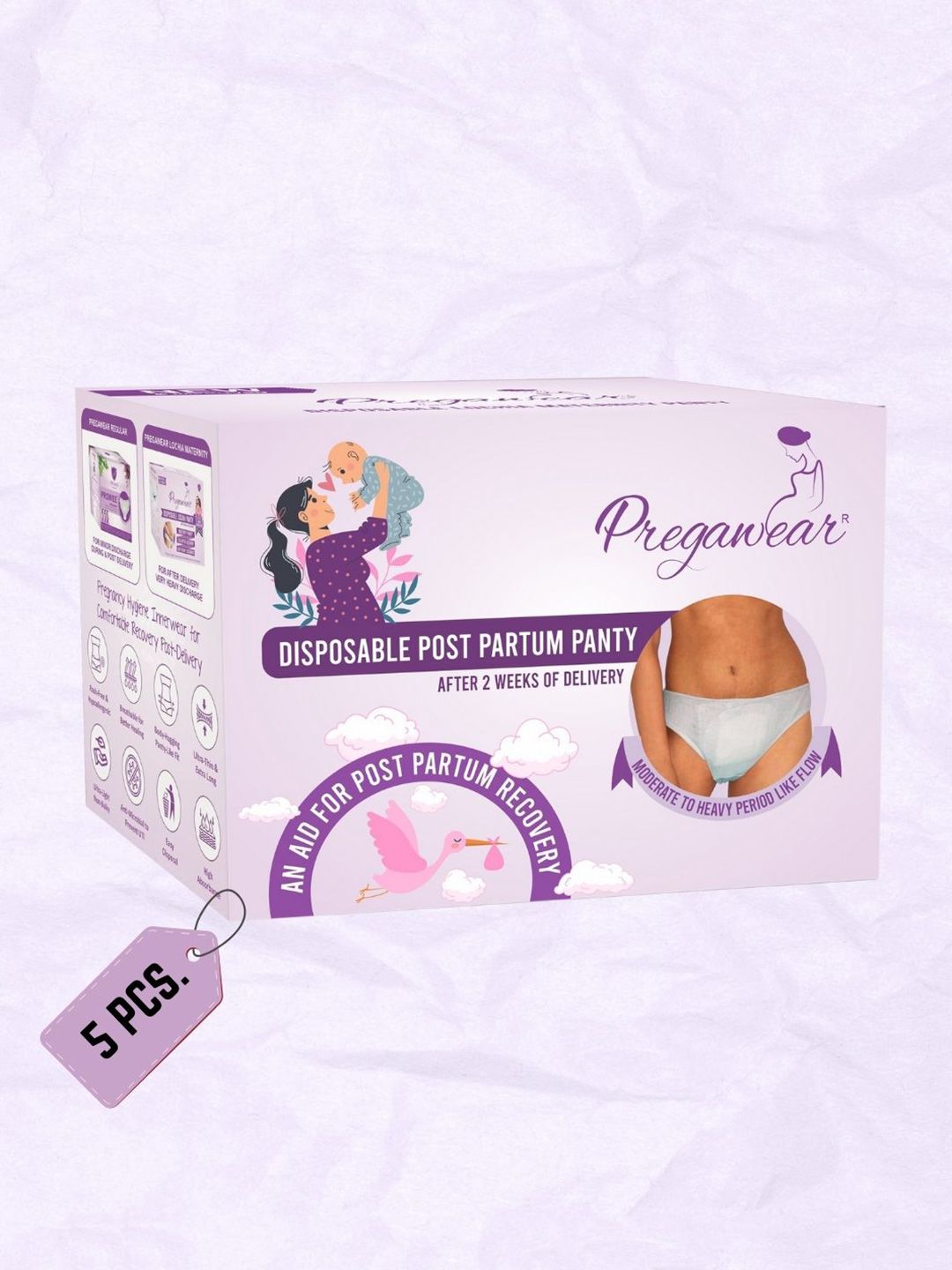 Pregawear Women 5Pc Post Delivery Leak Proof Heavy Flow Disposable Maternity Panties