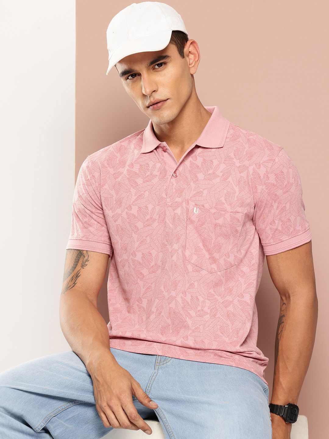 UNIBERRY Tropical Printed Polo Collar T-shirt