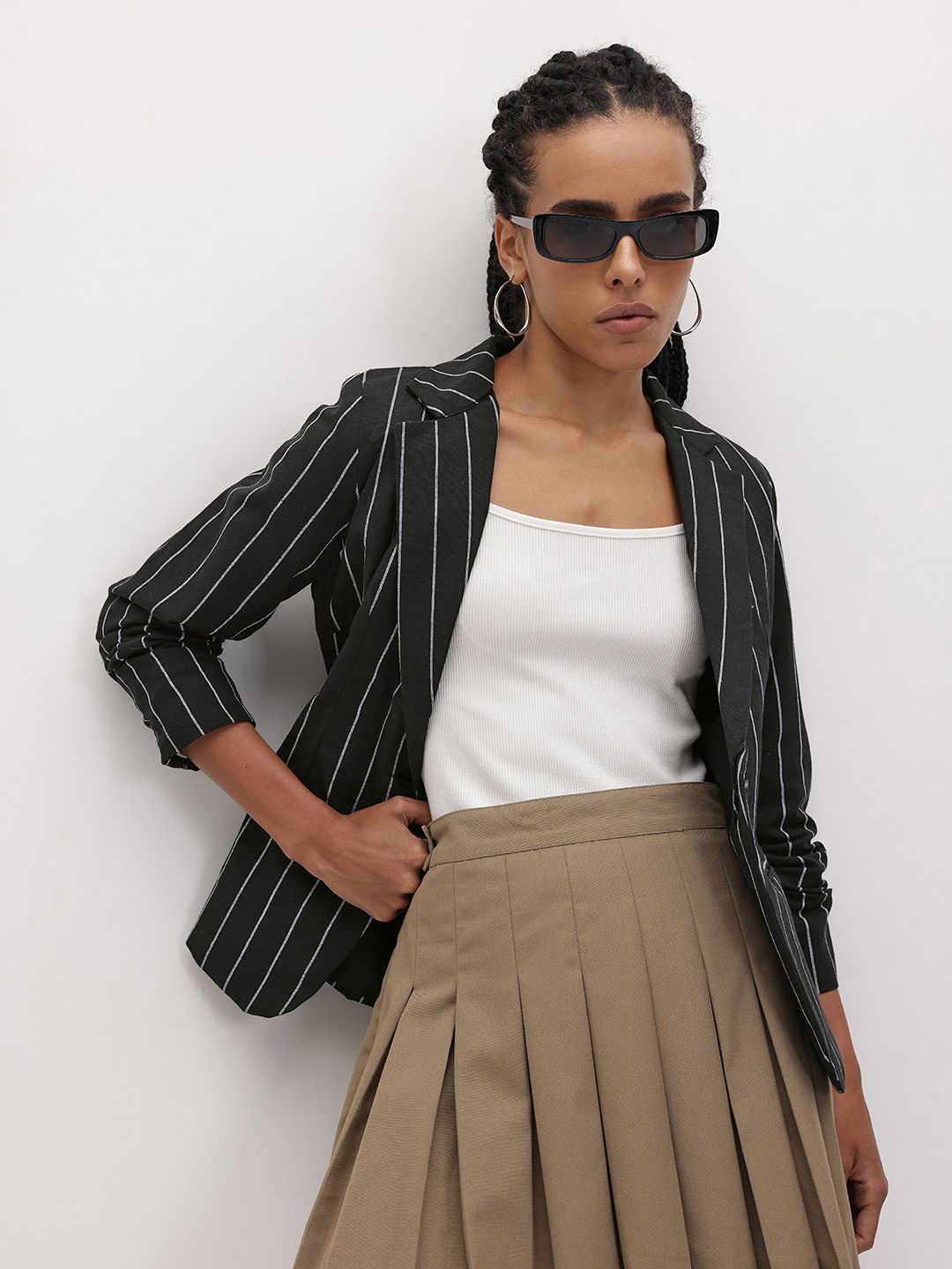 R.Code by The Roadster Life Co. Striped Single-Breasted Blazer