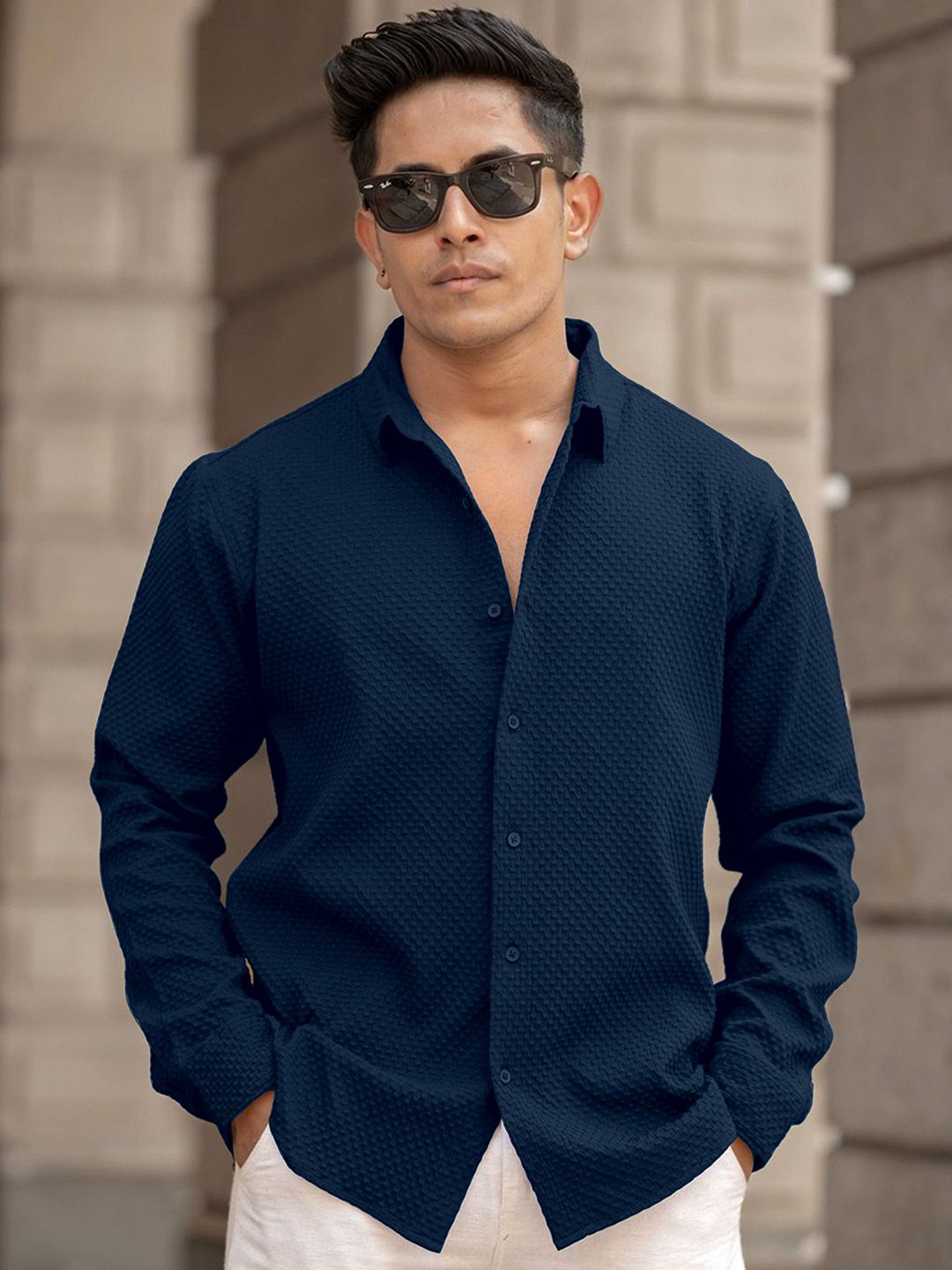 Metronaut Textured Spread Collar Standard Casual Shirt