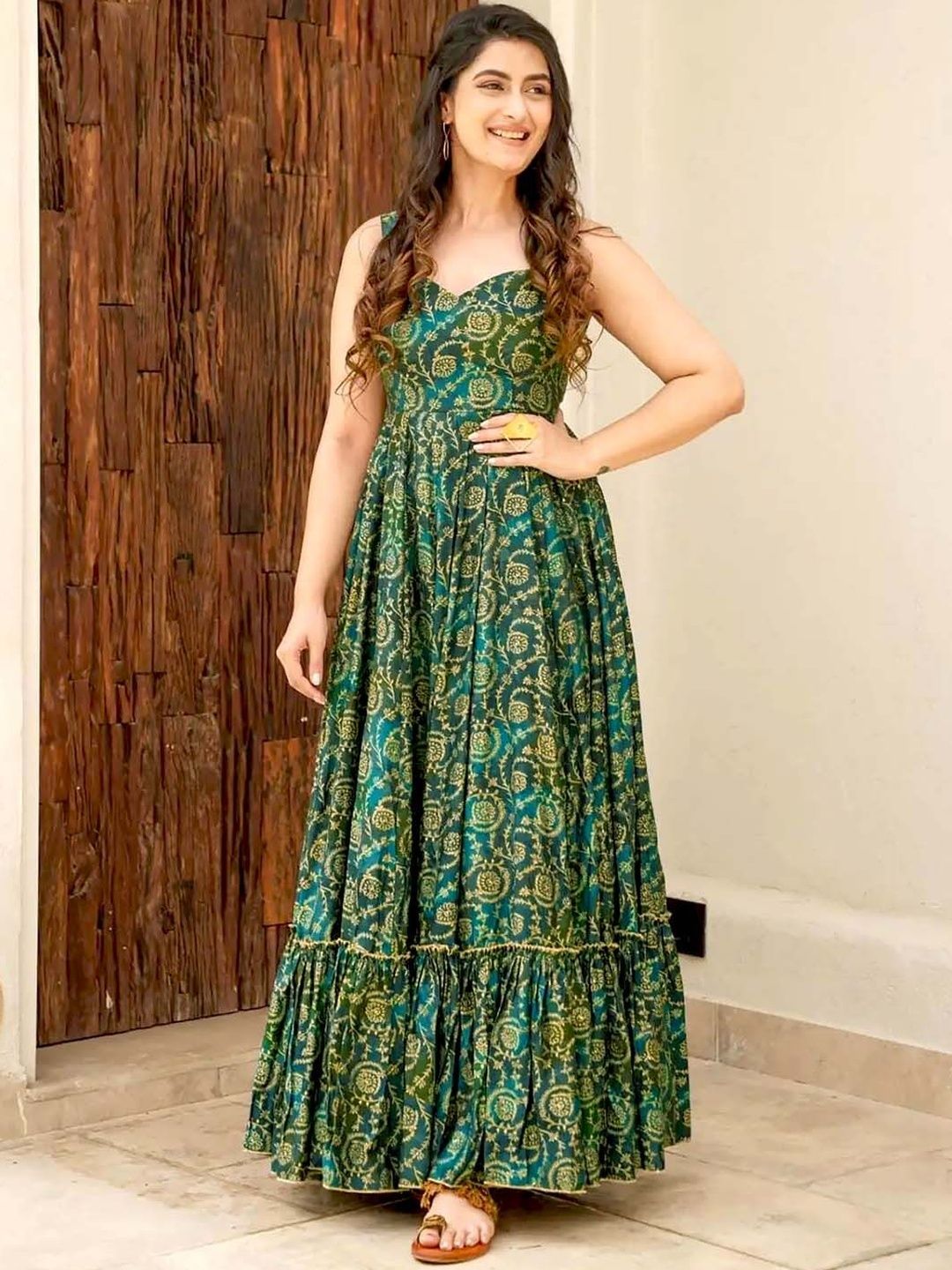 GADHESARIYA Floral Printed A-Line Cotton Maxi Ethnic Dress
