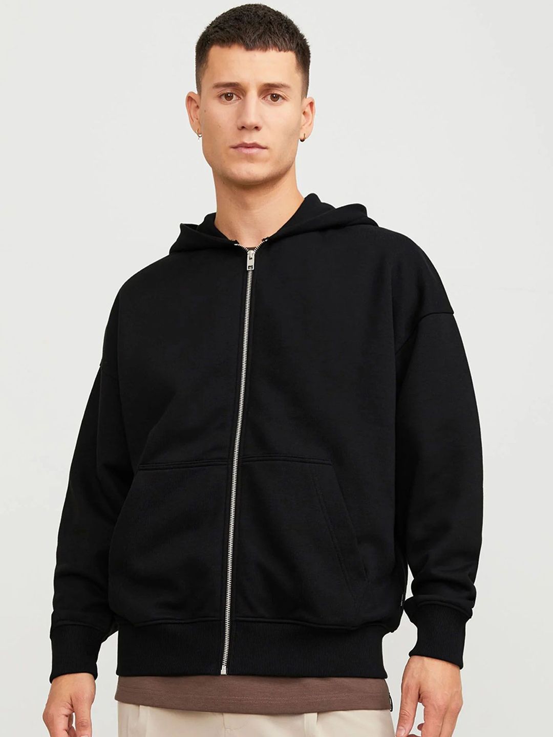 Besick Men Hooded Solid Cotton Lightweight Bomber Jacket