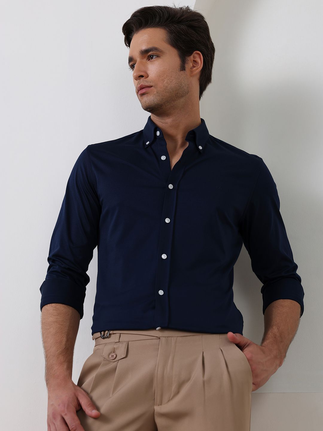 Aldeno Men Classic Slim Fit Solid Button-Down Collar Pure Cotton Formal Shirt