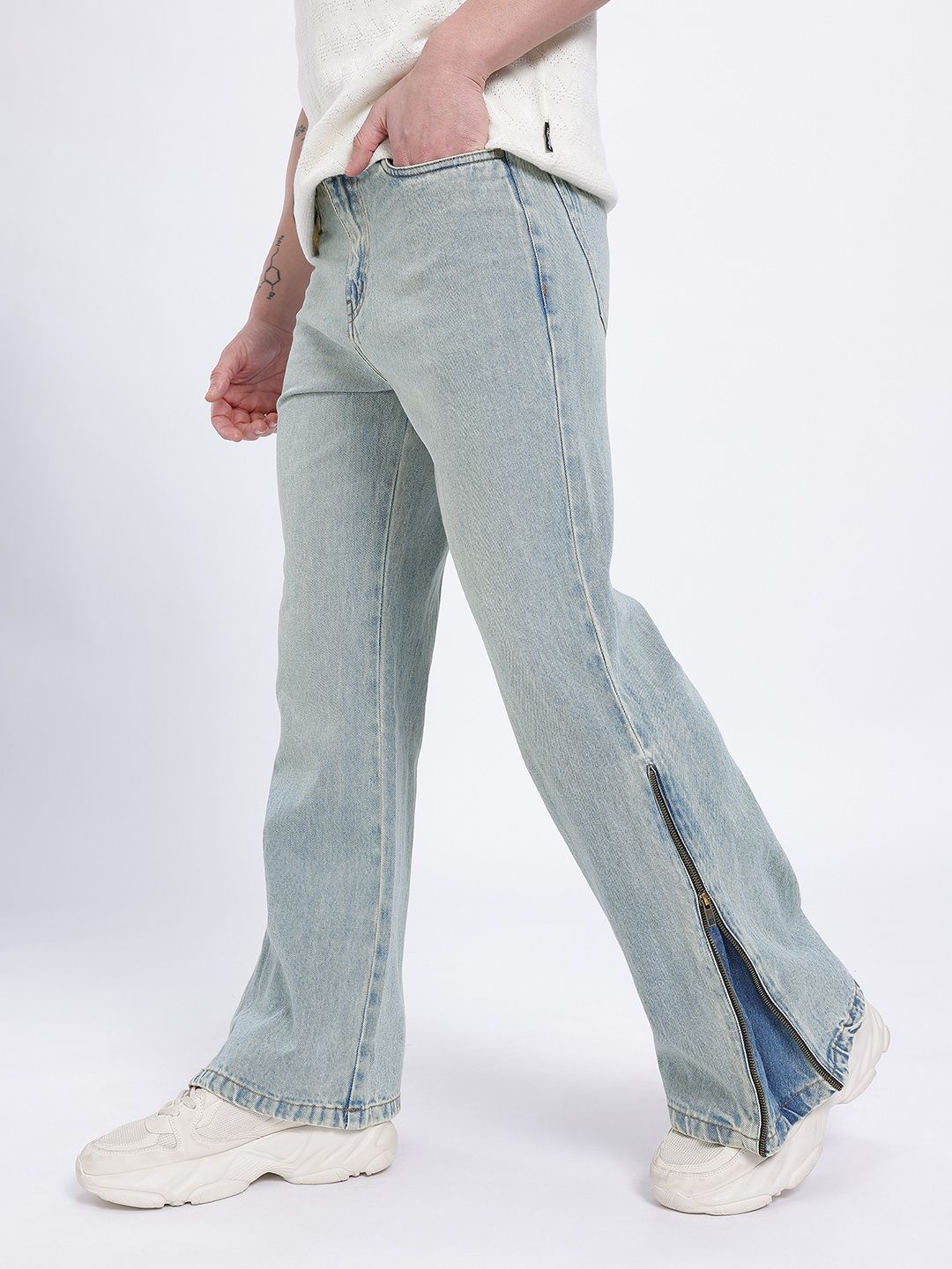 glitchez Men Zipper Hem Flared Jeans